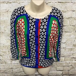 NWT Joseph A Blue Hive Print Thin Knit Cardigan